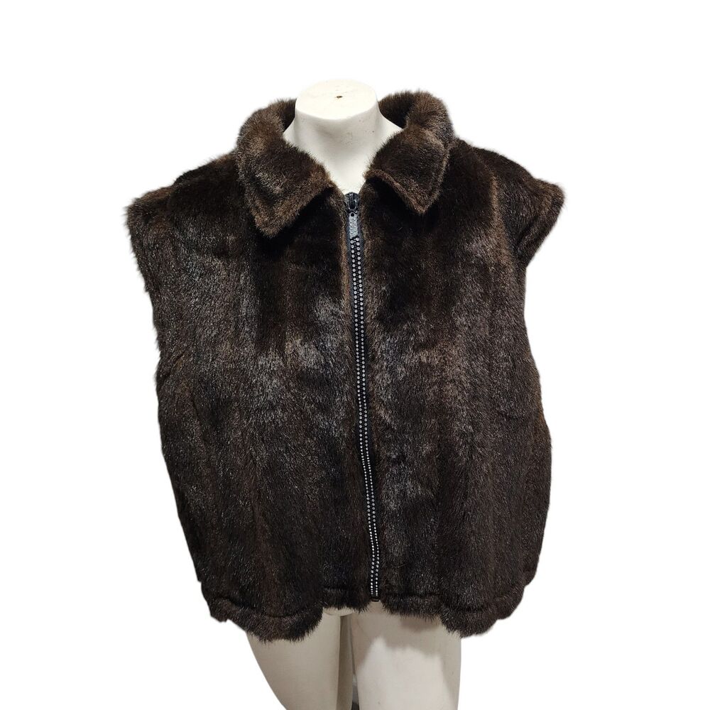 Black Mountain Faux Fur Vest Brown Zip Front Sleeveless Women’s 2X USA